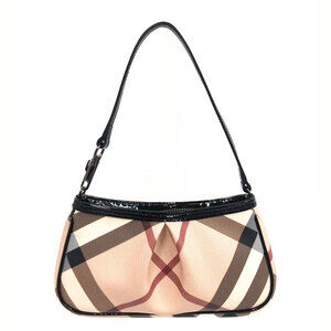Burberry coated canvas shoulder Beige Tan enamel accessory pouch black bag